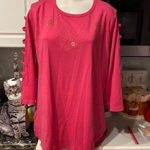 R womens Nitro casual solid pink stretch regular size top XL